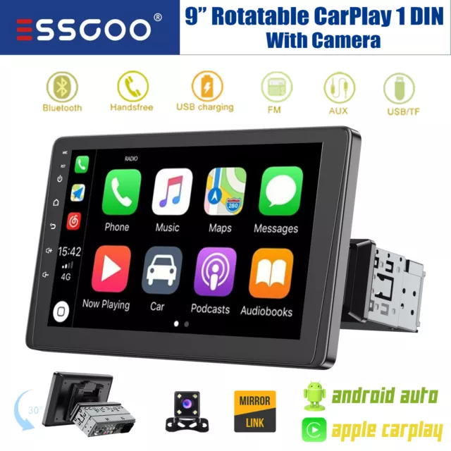 9" Rotatable CarPlay 1 DIN Apple Carplay/Android Auto Wireless BT FM USB +Camera