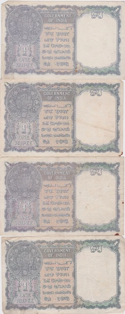 FOUR INDIA ONE RUPEE 1940 BANKNOTES IN FINE TO VERY FINE CONDITION P45b & P45d 2