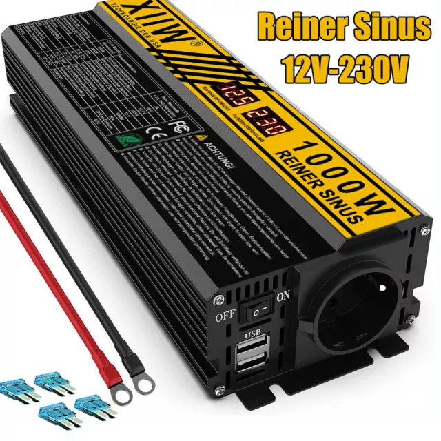 Reiner Sinus 2USB Spannungswandler 1000W/2000W Wechselrichter 12V 230V Inverter