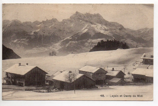 Carte Postale Vue De Leysin (Suisse) - église Et Montagne, Canton De Vaud, Vintage