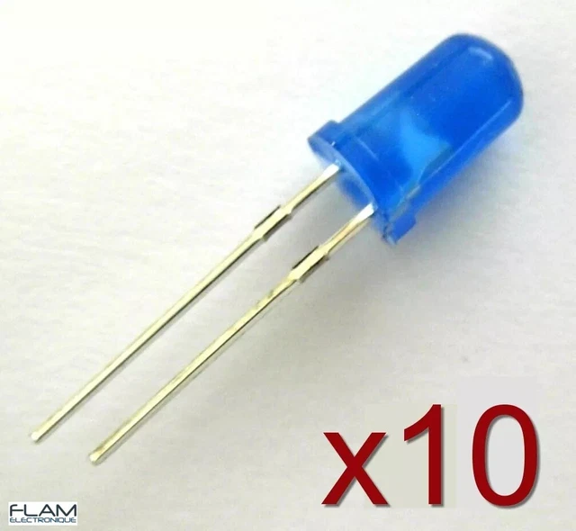 Lot De 10 LED Bleu Glacé 5mm - Diode Haute Luminosité - Neuf En Emballage D'origine