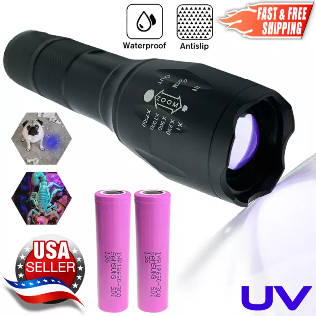 UVLED Flashlight Ultraviolet Black Light 365nm +2X Samsung INR18650-30Q 3000mAh