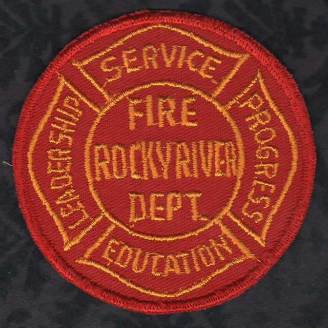 VINTAGE ROCKY RIVER Ohio Fire Department Patch Old Cheesecloth Back