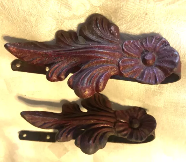 Antique Drapery Curtain Pull Backs Ties Cast Heavy Metal Primitive Red Paint