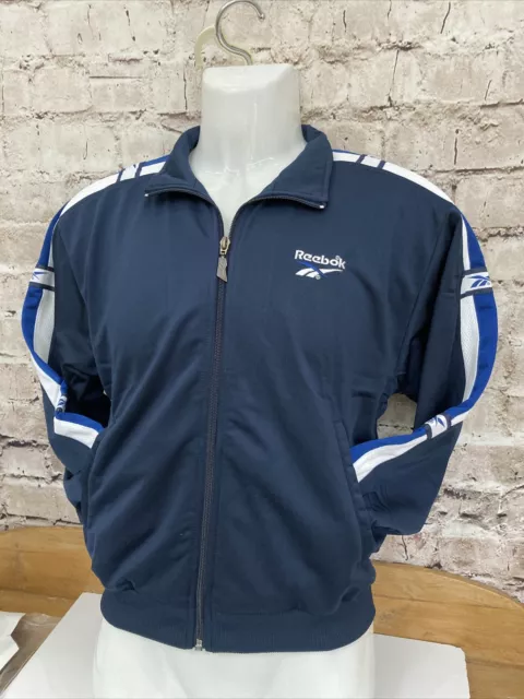 Tuta Reebok vintage anni '90 top giovani 30"" nuova con etichette rara giacca blu nuova con etichette
