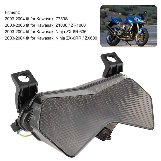 Feu Arrière LED Moto Terisass - Fumé - 12V - Compatible Kawasaki Ninja ZX-6R/ZX600 2003-2004
