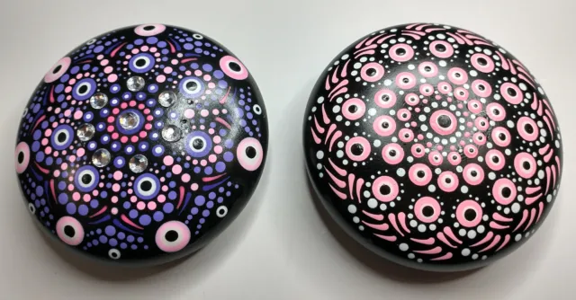 Two Hand Painted Mandala Art Meditation Stones - Pink Passion