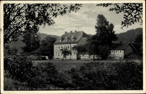 Ak Rohrbrunn Weibersbrunn im Spessart, Durchblick zum Wirtshaus - 3467197
