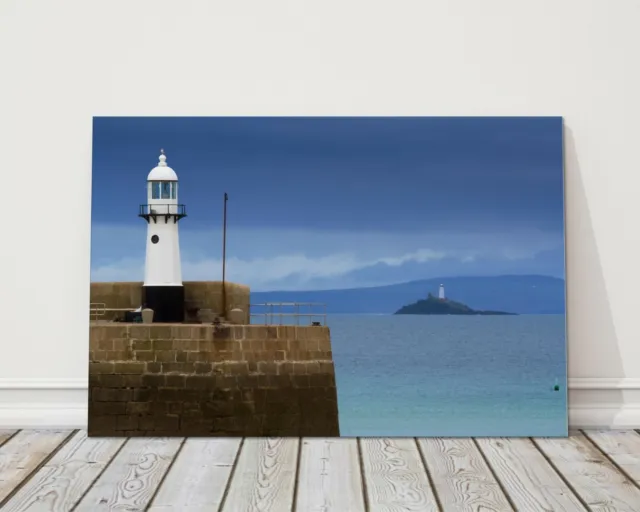 Lighthouse at St Ives and Godrevy print framed picture wall art