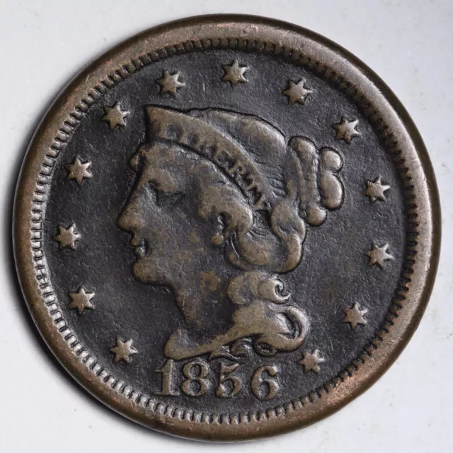1856 Upright Braided Hair Large Cent CHOICE VF E230 YCL