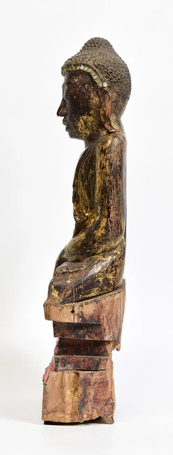 18th Century, Shan, Antique Burmese Wooden Seated Buddha 7