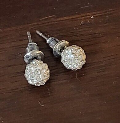 Costume jewelry silver tone pair  pierced ears earrings  sparkling crystals ball