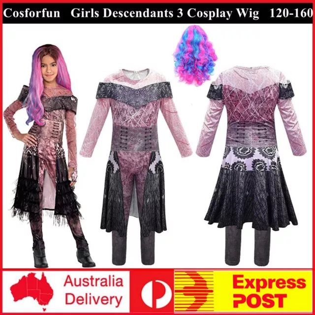 Girls Descendants 3 Audrey Mal Costume Cosplay Wig Kids Fancy Dress Up Book Week