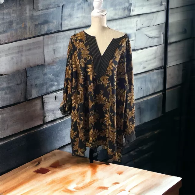 Catherines Gold Rush Womens Black Gold Leaf Long Sleeve Tunic Blouse Sz 4XL NWT