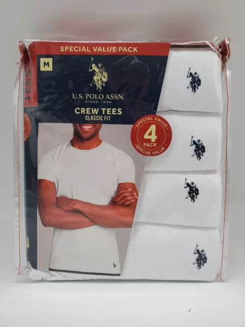 US POLO ASSN 4-Pack Logo White Crew Neck T Shirt Set Classic Fit Men's S M L XL