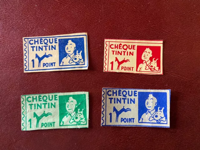 Lot 4 Point Chèque Timbre Tintin Kuifje's Bon Chocolat Poulain 1 Points
