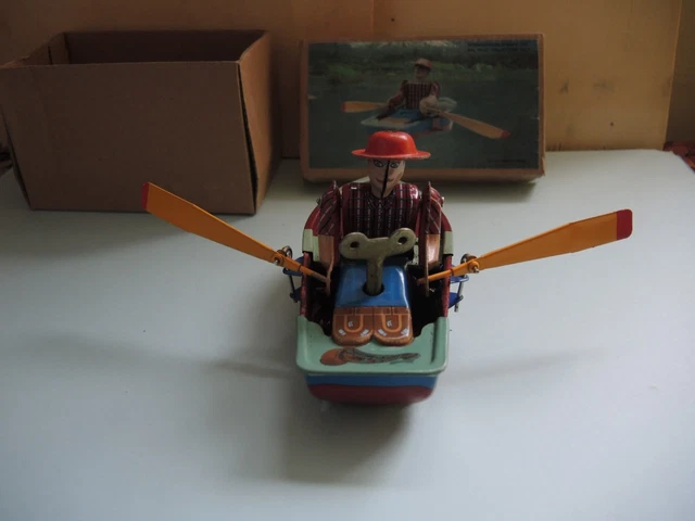 Bateau Canot Jouet Mécanique En Tôle - Moteur Clé St John - 24 Cm - Vintage