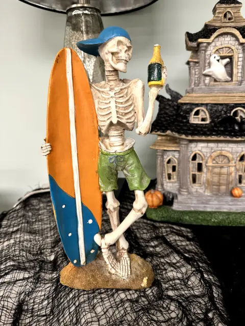 Halloween Skeleton LARGE 11" Surfer Dude Bathing Suit Beach Decor Surfboard