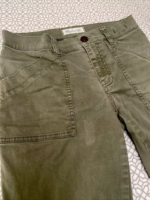 Madewell Womens Skinny Stretch Pants 27 Fatigue Olive Green Zipper Leg Chino