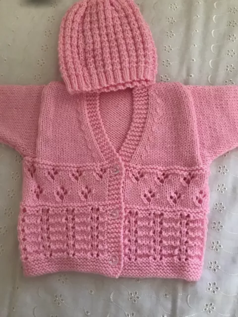 Hand Knitted Toddler Cardigan And Beanie