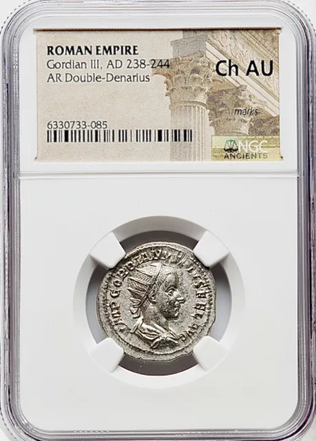 Gordian III 238-244 AD Roman Empire AR Double Denarius Silver NGC Choice AU