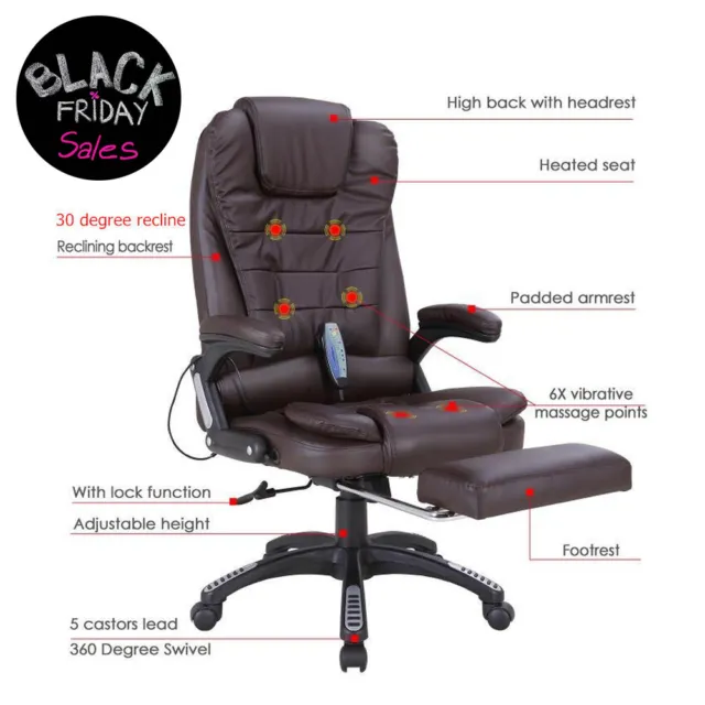 Heated Executive Ergonomic Massage Chair Vibrating Office Chair w/Footrest Brown