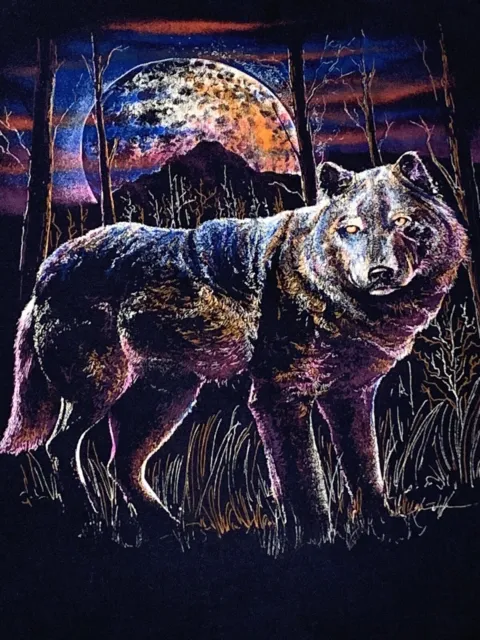 VINTAGE 90s Wolf Moon All Over Print T-shirt USA XL AOP Single Stitch Hazelwoods