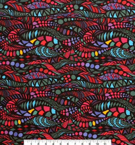 BTY ZENTANGLE Jewel Tone Print 100% Cotton Quilt Craft Fabric by the YARD 2