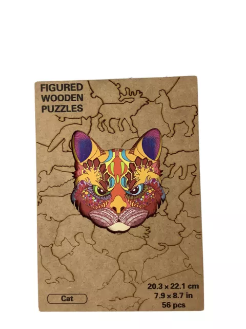 Figured Wooden Puzzles Cat Puzzle 56 Pcs Size Complete Merry Hooray 7.9x8.7 in