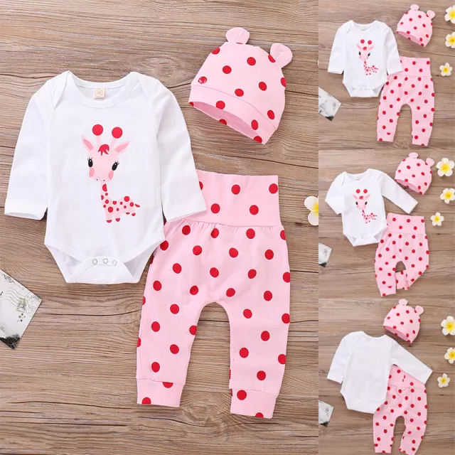 T-shirt 3 pz vestiti neonata bambina a pois top + pantaloni + set abiti cappello