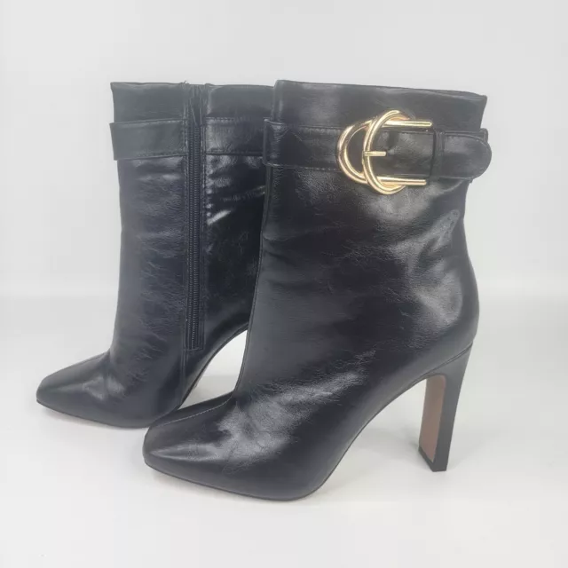 ASOS Design Ankle Boots Womens 6 Black Side Zip Gold Buckle Detail Heel Booties 2