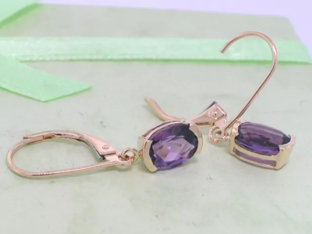 Paar Amethyst Ohrhänger 585 Gelbgold 14Kt Gold natürliche  Amethyste  Ohrringe 2