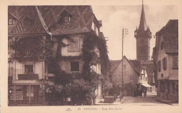 CPA 67 ALSACE entre Molsheim & Barr OBERNAI Rue Ste Odile & le KAPPELTURM animée