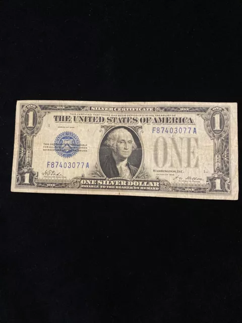 RARE 1928 $1 One Dollar “FUNNYBACK” Bill Silver Certificate FR. 1600 Blue Seal