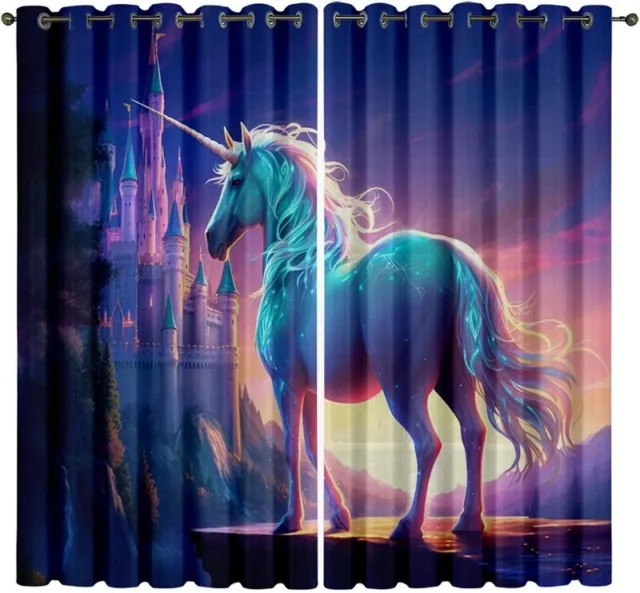 3D Unicorn Girls Bedroom Curtains Cartoon Ring Blackout Door Decor UV Protect