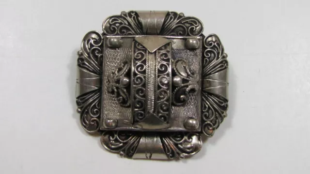 Art Nouveau Broche Ancienne Argent Massif Filigrane Floral Fleur