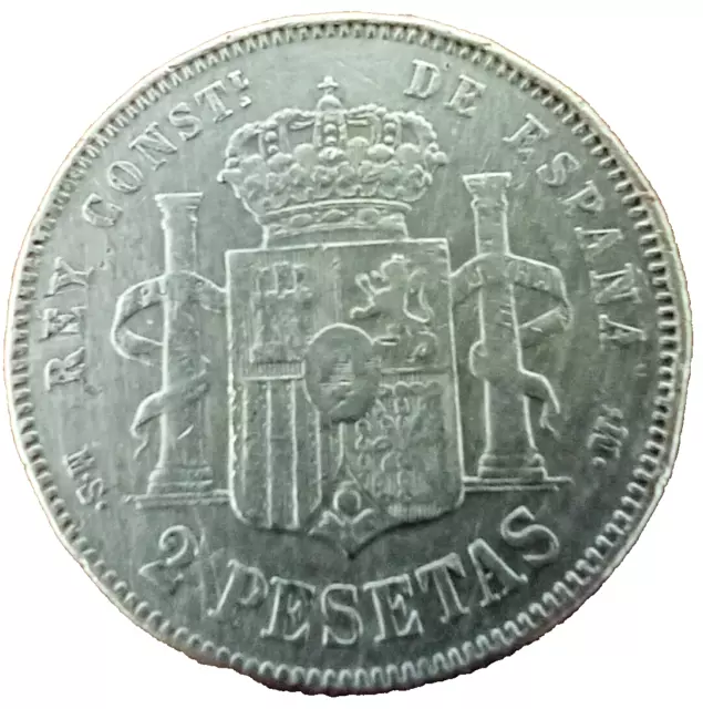 Spain, 2 Pesetas - Alfonso XII, silver, 1882 Silver Coin Spanish