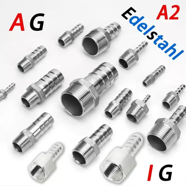 Edelstahl AG/IG Gewindefittings Fitting Fittinge Doppelnippel 1/8" - 3/4"