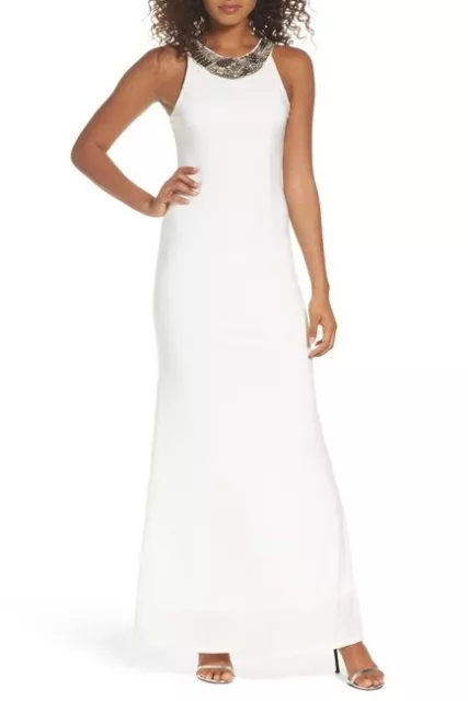 Lulus163955 Women's White Pledging My Love Beaded Gown Dress Size XL