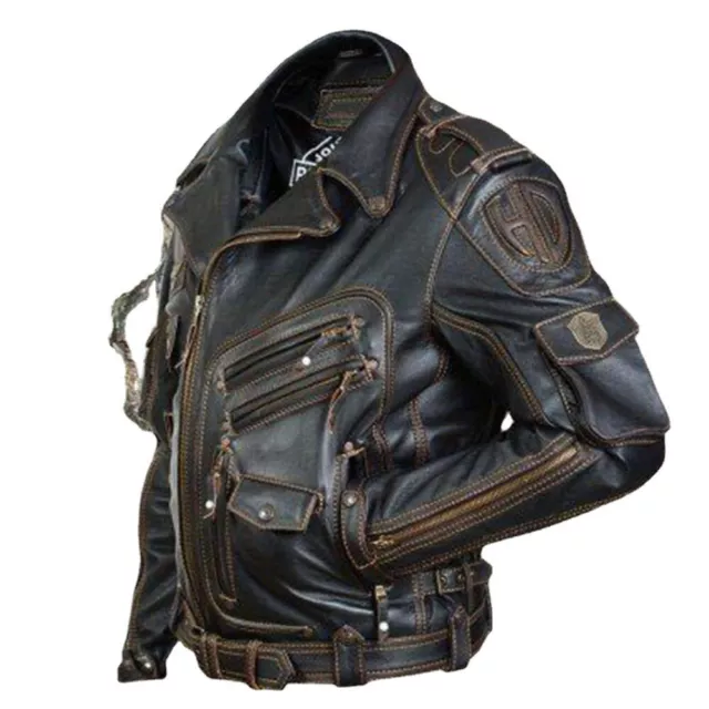 Mens Quality Fashion Casual Biker Leather Jacket Vintage Motorbike Pockets Coat