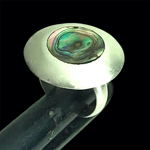 Bague Ancienne En Argent 925 Avec Plaque De Nacre - Taille 51 - Occasion