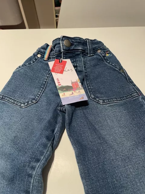 BNWT Joules Girl Indigo Blue Denim Jeans With Colourful Rainbow Badge Aged 3