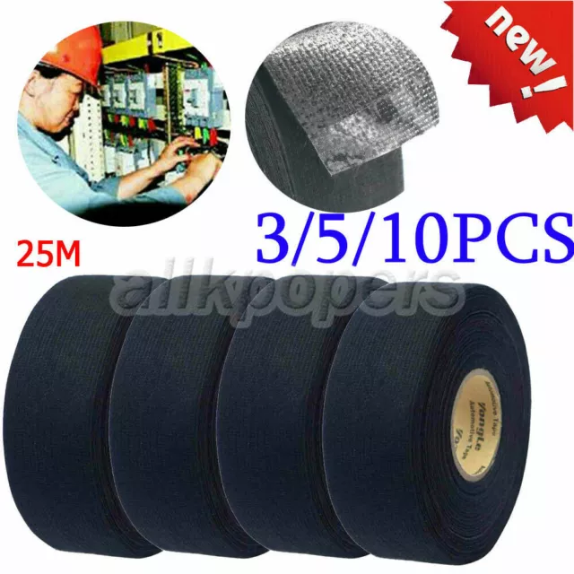 10x Harness Tape 25m Wiring Loom Insulation Adhesive Cloth Fabric Electric Tape