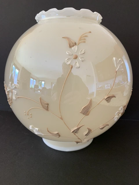 Vintage 8.5” Hand Painted Ball Glass GWTW Lamp Shade 4 inch Fitter Crimped Top