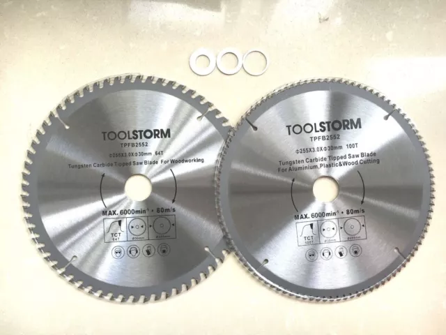 2X Compound Mitre Saw Blade 10" 255Mm 100T&64T Fit Ryobi,Evolution,Triton,909