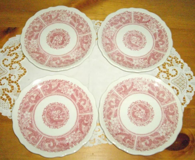 Vintage Syracuse China Restaurant Strawberry Hill Red Flowers 6" Plates ~Setof4