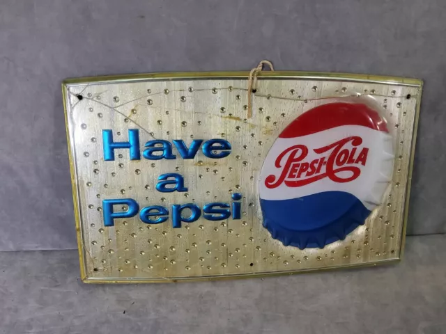 Late 1950's Pepsi Cola "Have A Pepsi" 3-D Bottle Cap Embossed Plastic Sign As-Is