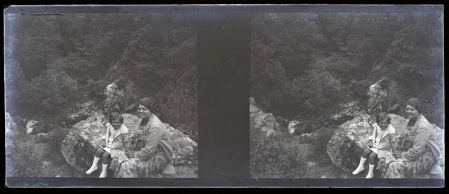 FRANCE Famille Montagne c1930 Photo NEGATIVE Originale Plaque Stereo P74L18n