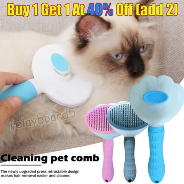 Pet Grooming  Slicker Brush Massage Self-Cleaning Dog Cat Hair Remover  Comb US