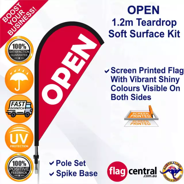 OPEN Red 1.2m Teardrop Flag/Banner Kit with Spike *Advertising *Promotional